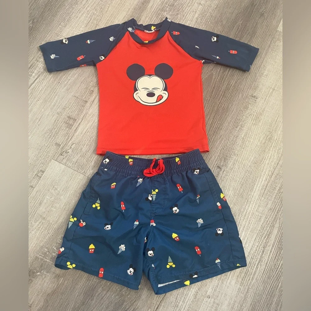 Disney 🤿 Mickey Mouse Red&Blue Rashguard Swim Set, size 4T (EUC)